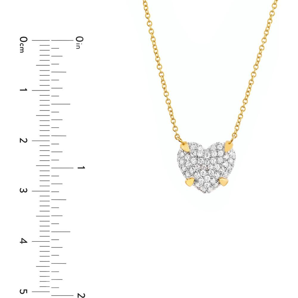 Olas d'Oro - 14K Yellow and White Gold Diamond Pave Heart Pendant Necklace - 0.49 Carat Total Diamond Weight