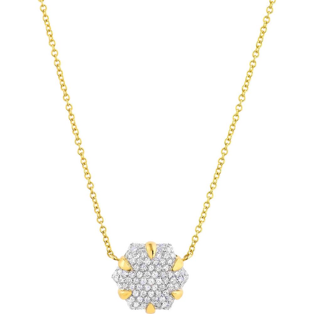 Olas d'Oro - 14K Yellow and White Gold Diamond Pave Hexagon Pendant Necklace - 0.49 Carat Total Diamond Weight
