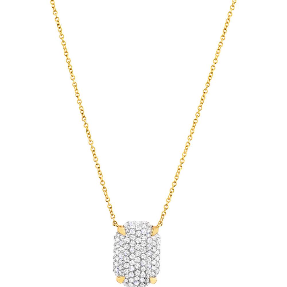 Olas d'Oro - 14K Yellow and White Gold Diamond Pave Rectangle Pendant Necklace - 0.74 Carat Total Diamond Weight