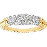 Olas d'Oro - 14K Yellow and White Gold Diamond Pave Ribbed Dome Ring - 0.78 Carat Total Diamond Weight