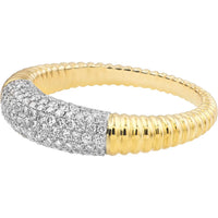 Olas d'Oro - 14K Yellow and White Gold Diamond Pave Ribbed Dome Ring - 0.78 Carat Total Diamond Weight
