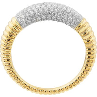 Olas d'Oro - 14K Yellow and White Gold Diamond Pave Ribbed Dome Ring - 0.78 Carat Total Diamond Weight