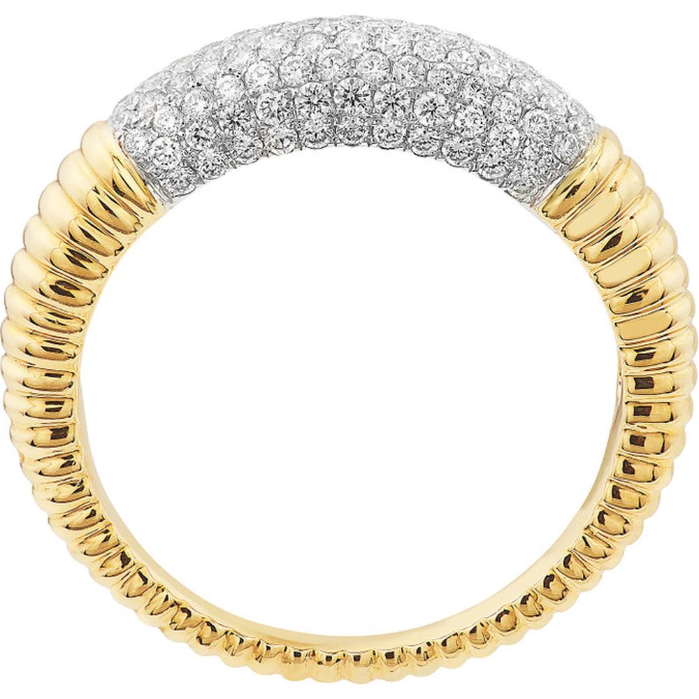 Olas d'Oro - 14K Yellow and White Gold Diamond Pave Ribbed Dome Ring - 0.78 Carat Total Diamond Weight