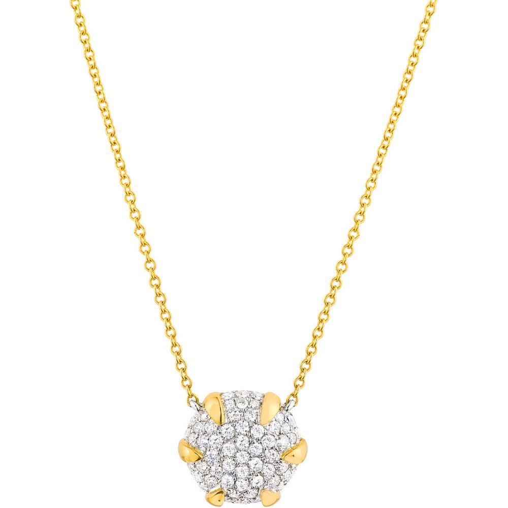 Olas d'Oro - 14K Yellow and White Gold Diamond Pave Round Pendant Necklace - 0.44 Carat Total Diamond Weight