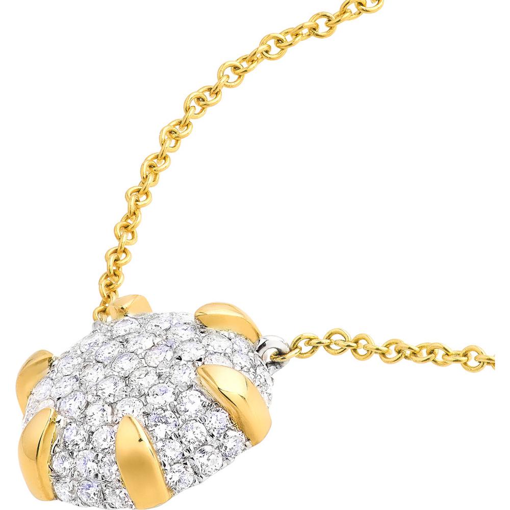 Olas d'Oro - 14K Yellow and White Gold Diamond Pave Round Pendant Necklace - 0.44 Carat Total Diamond Weight