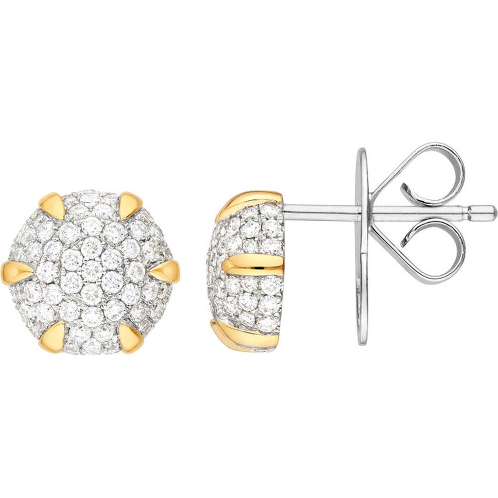 Olas d'Oro - 14K Yellow & White Gold Diamond Pave Round Stud Earrings - 0.62 Carat Total Diamond Weight