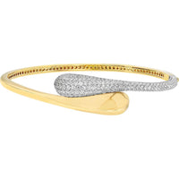 Olas d'Oro - 14K Yellow and White Gold Diamond Pave Teardrop Bypass Bangle - 2.18 Carat Total Diamond Weight