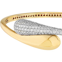 Olas d'Oro - 14K Yellow and White Gold Diamond Pave Teardrop Bypass Bangle - 2.18 Carat Total Diamond Weight