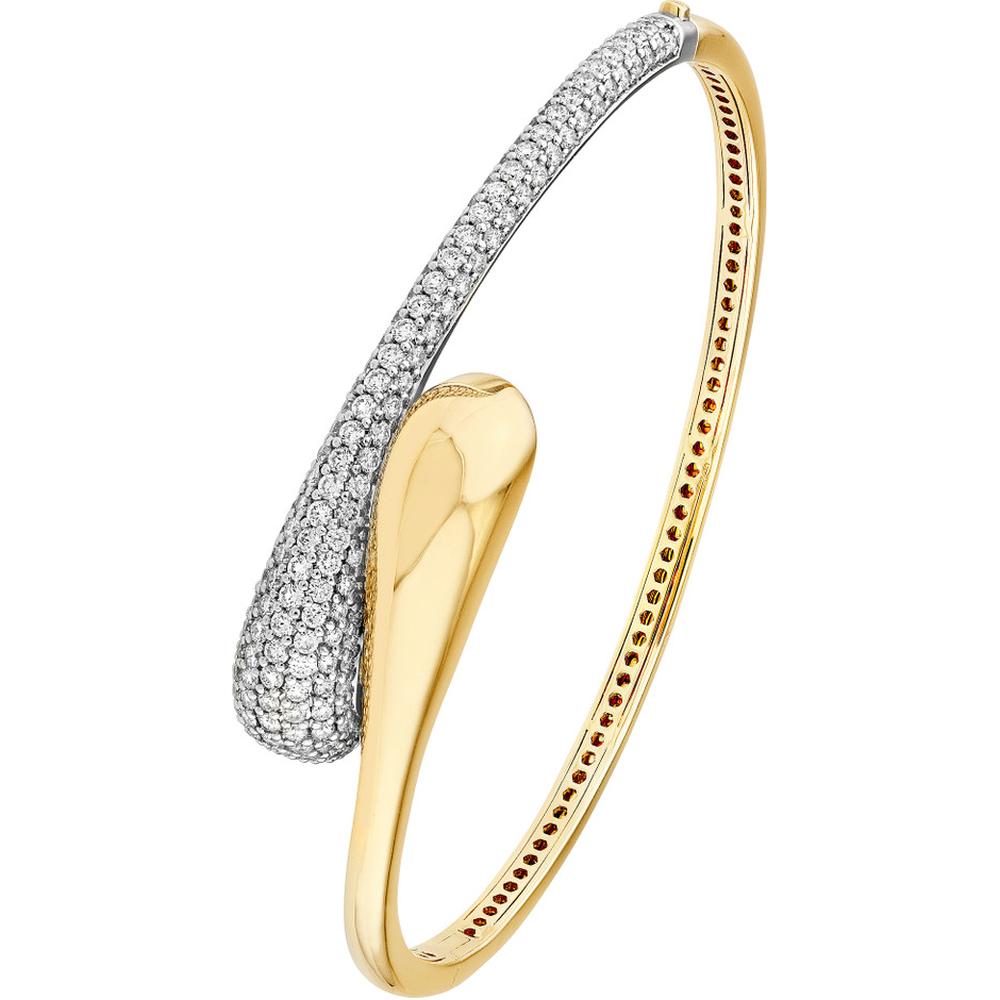 Olas d'Oro - 14K Yellow and White Gold Diamond Pave Teardrop Bypass Bangle - 2.18 Carat Total Diamond Weight