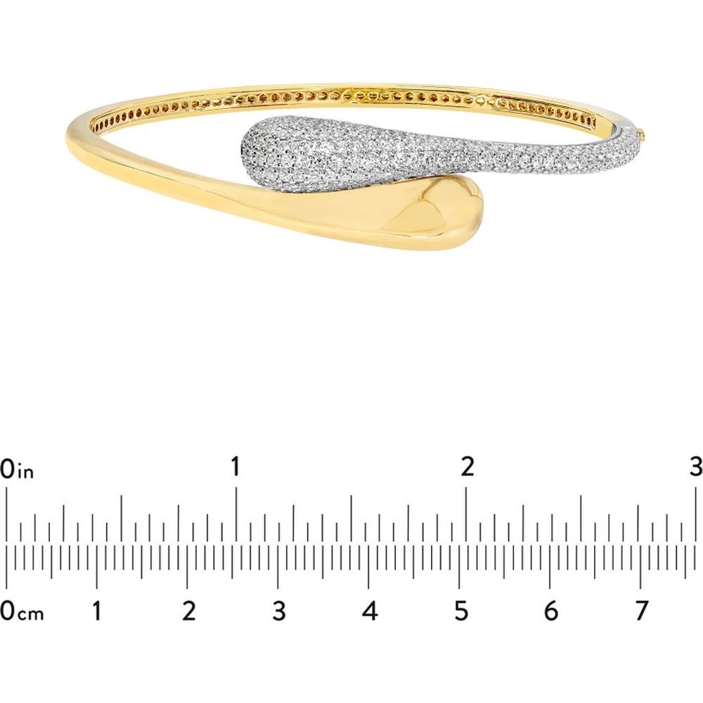 Olas d'Oro - 14K Yellow and White Gold Diamond Pave Teardrop Bypass Bangle - 2.18 Carat Total Diamond Weight