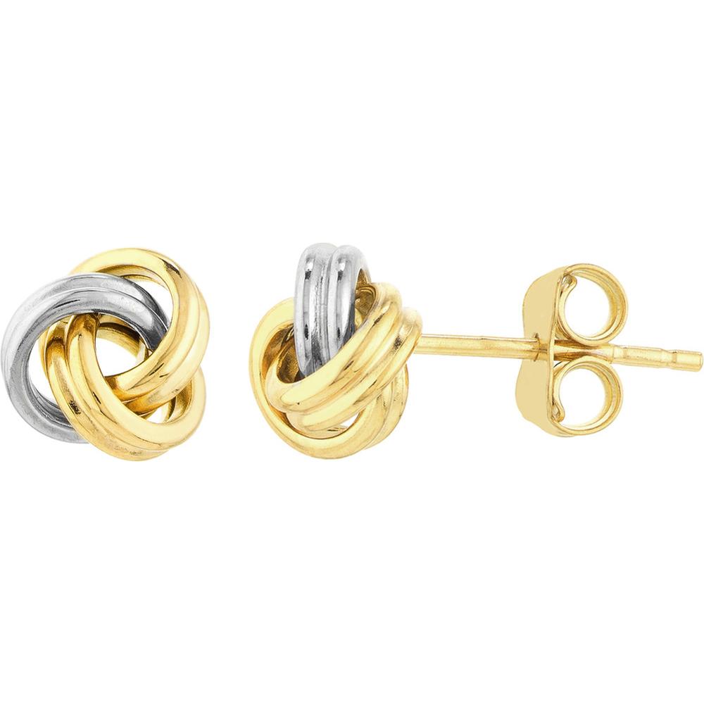 Olas d'Oro - 14K Yellow and White Gold Mini Love Knot Stud Earrings on Post Back
