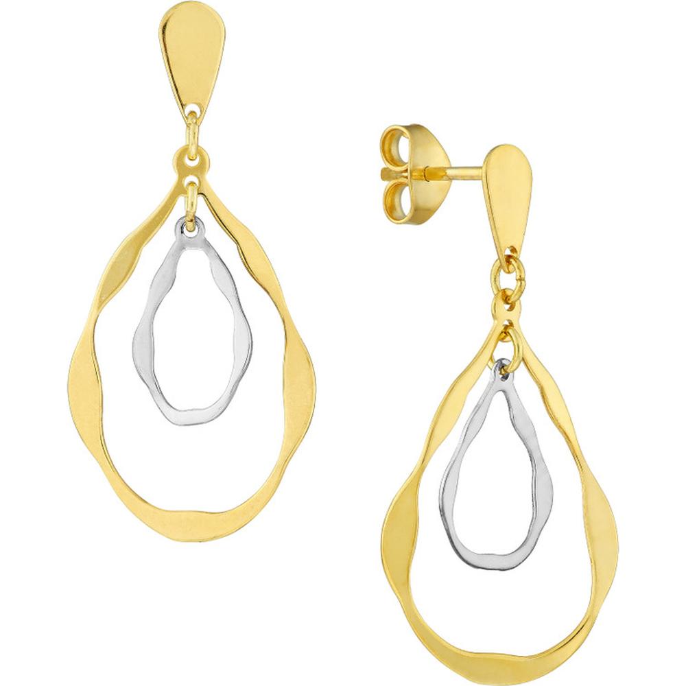 Olas d'Oro - 14K Yellow & White Gold Stamped Double Teardrop Dangle Earrings - 1.32g Total Weight