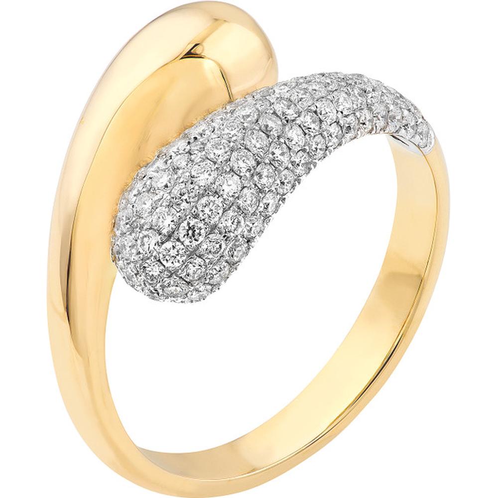 Olas d'Oro - 14K Yellow and White Gold Teardrop Diamond Bypass Ring - 0.75 Carat Total Diamond Weight