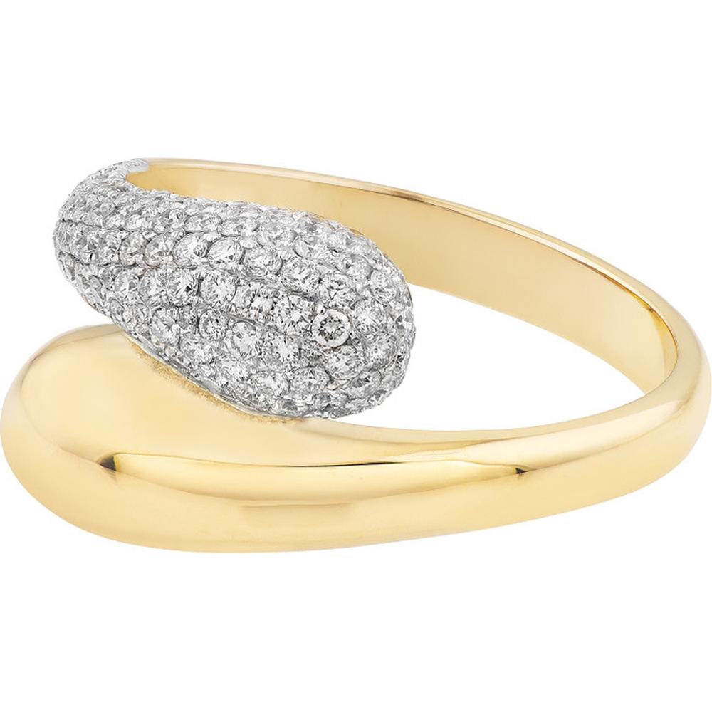 Olas d'Oro - 14K Yellow and White Gold Teardrop Diamond Bypass Ring - 0.75 Carat Total Diamond Weight