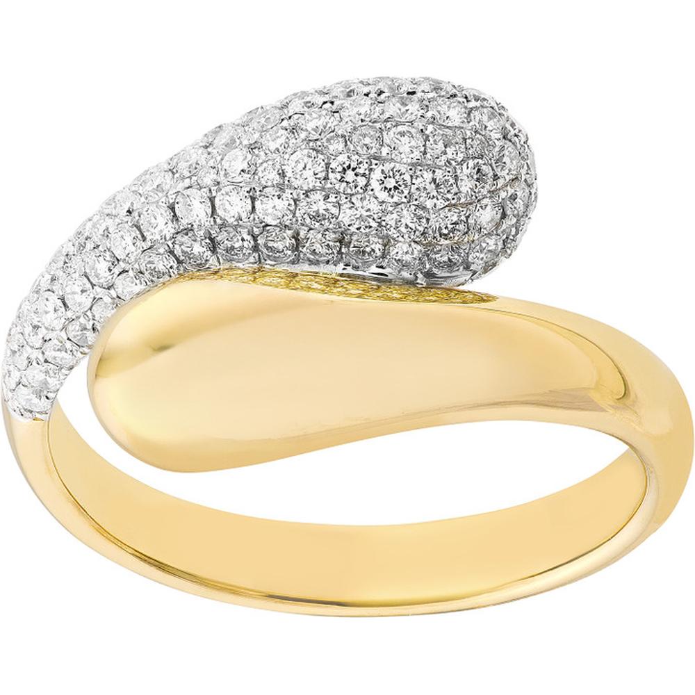Olas d'Oro - 14K Yellow and White Gold Teardrop Diamond Bypass Ring with 3/4tcw Pave Diamonds  Size 6