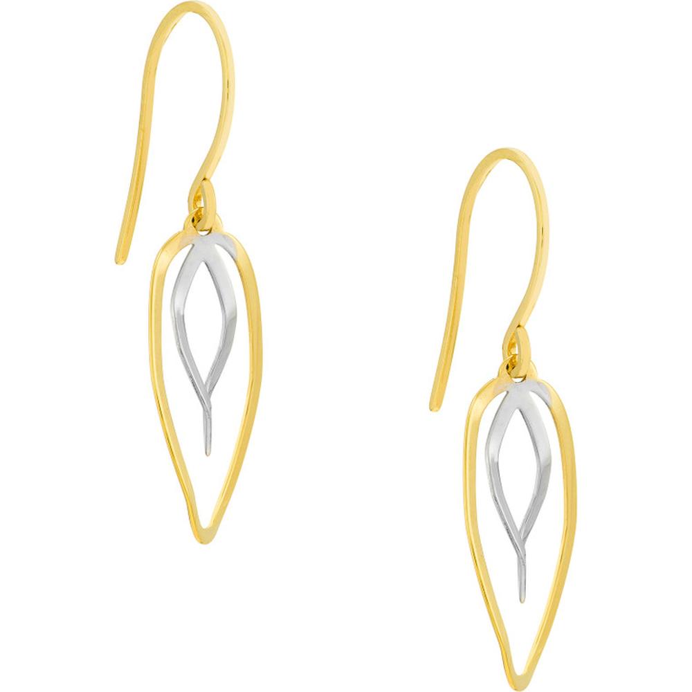 Olas d'Oro - 14K Yellow and White Gold Two-Tone Curved Dangle Earrings