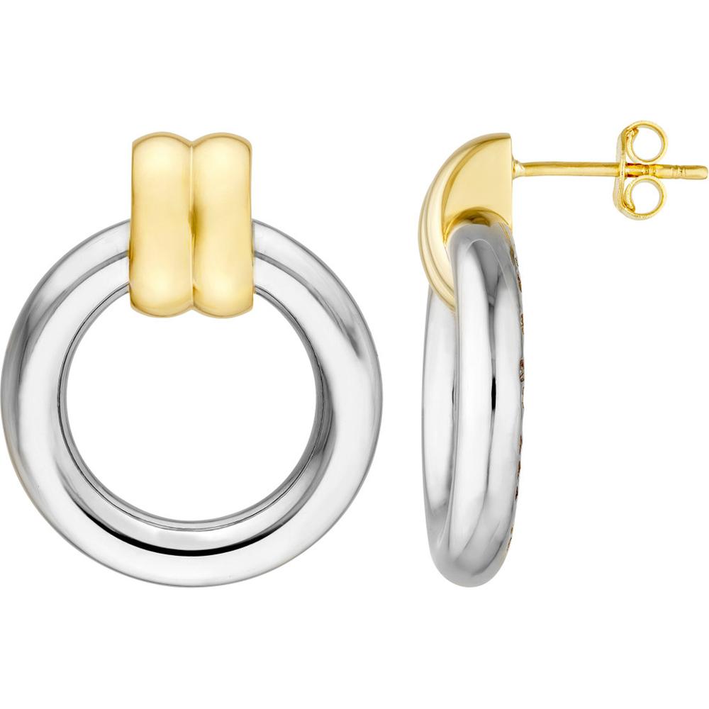 Olas d'Oro - 14K Yellow and White Gold Two-Tone Dangle Hoop Earrings