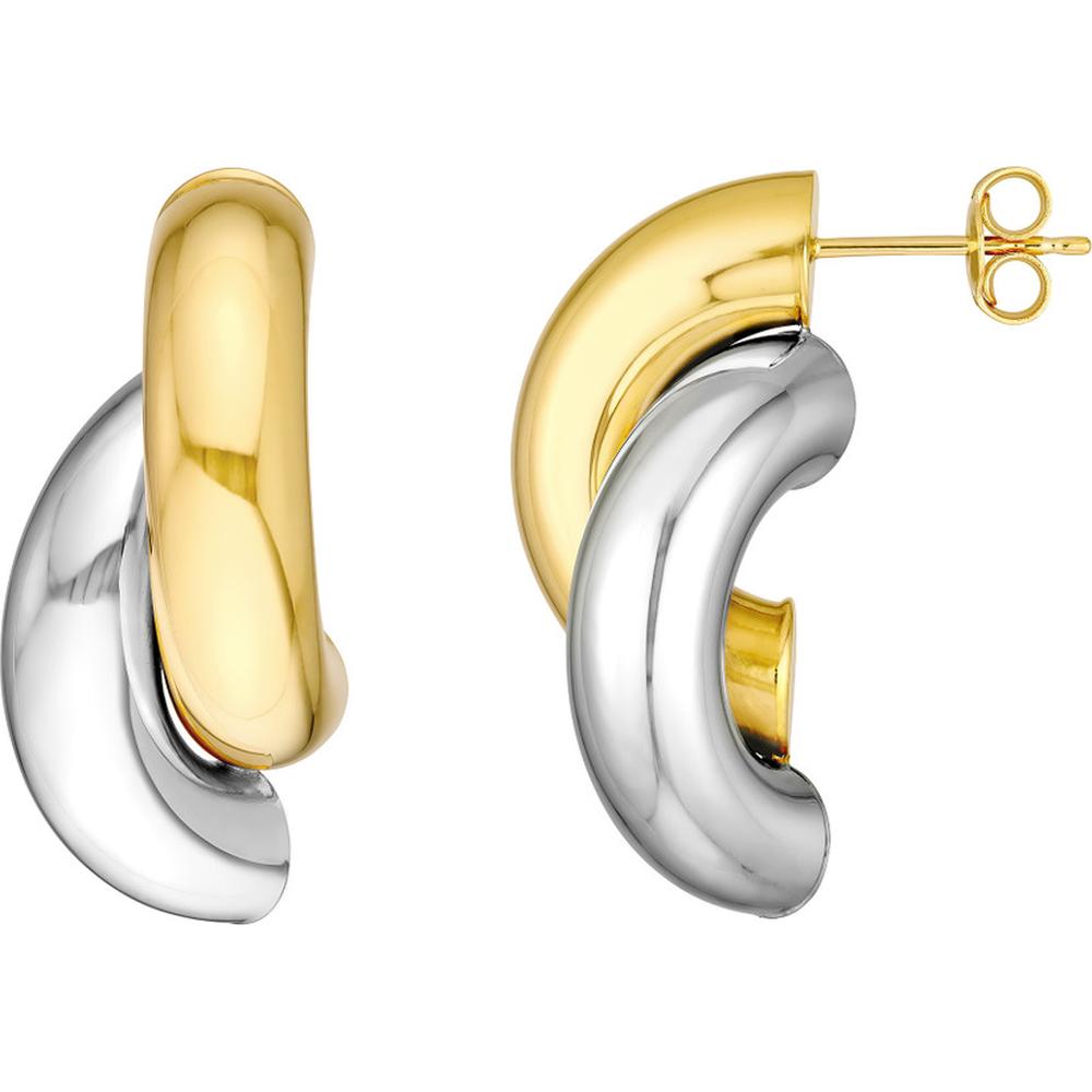 Olas d'Oro - 14K Yellow and White Gold Two-Tone Double Half Circle Earrings - 4.80g