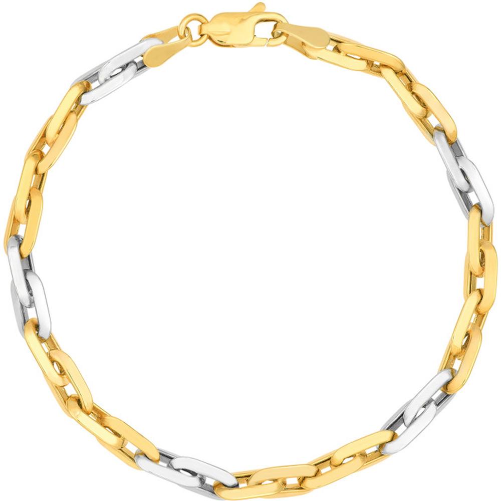 Olas d'Oro - 14K Yellow and White Gold Two-Tone Handmade Rectangular Link Bracelet - 7.75" Long