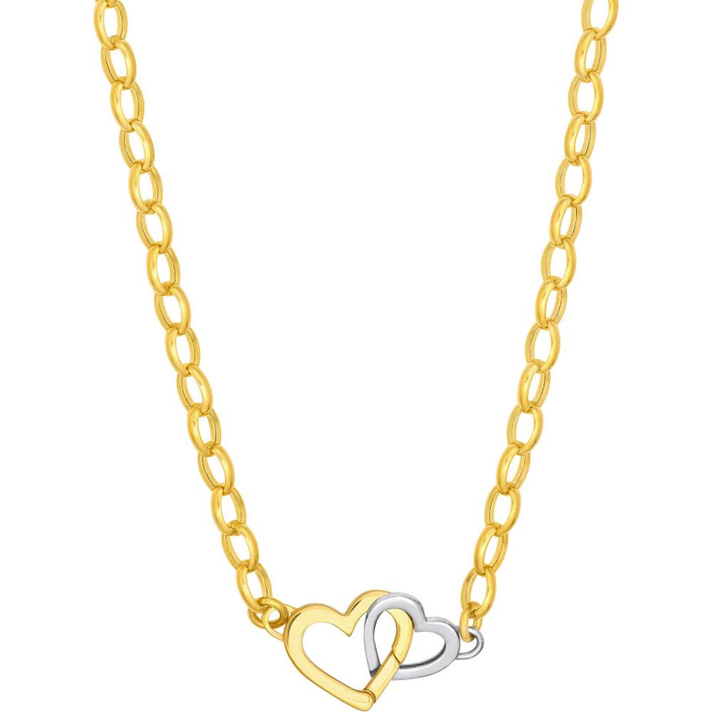 Olas d'Oro - 14K Yellow and White Gold Two Tone Heart Pendant Necklace - 6.65g
