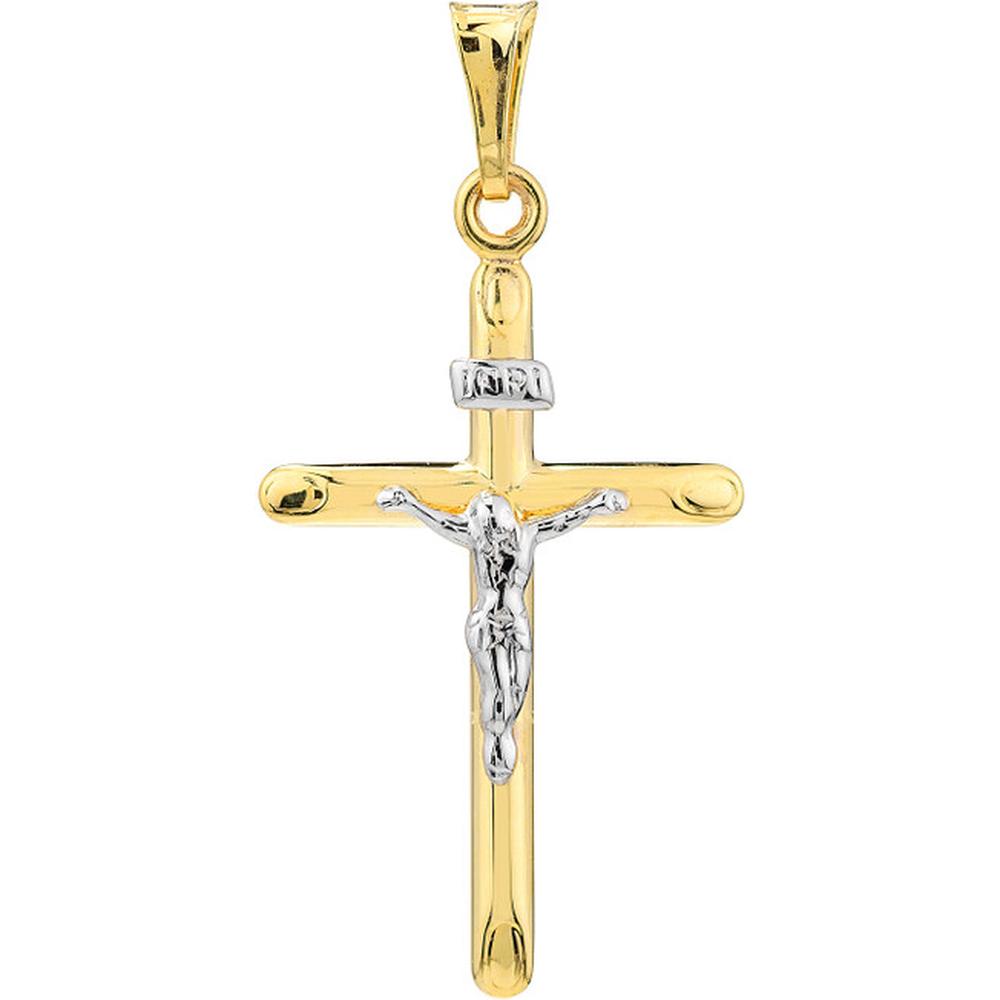 Olas d'Oro - 14K Yellow and White Gold Two-Tone Hollow Crucifix Pendant