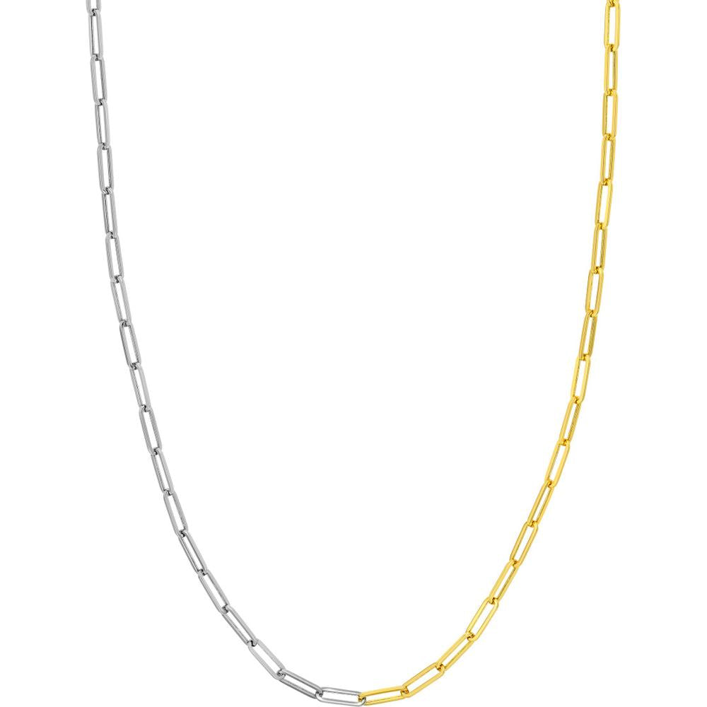 Olas d'Oro - 14K Yellow and White Gold Two Tone Hollow Paper Clip Necklace - 6.03g Total Weight