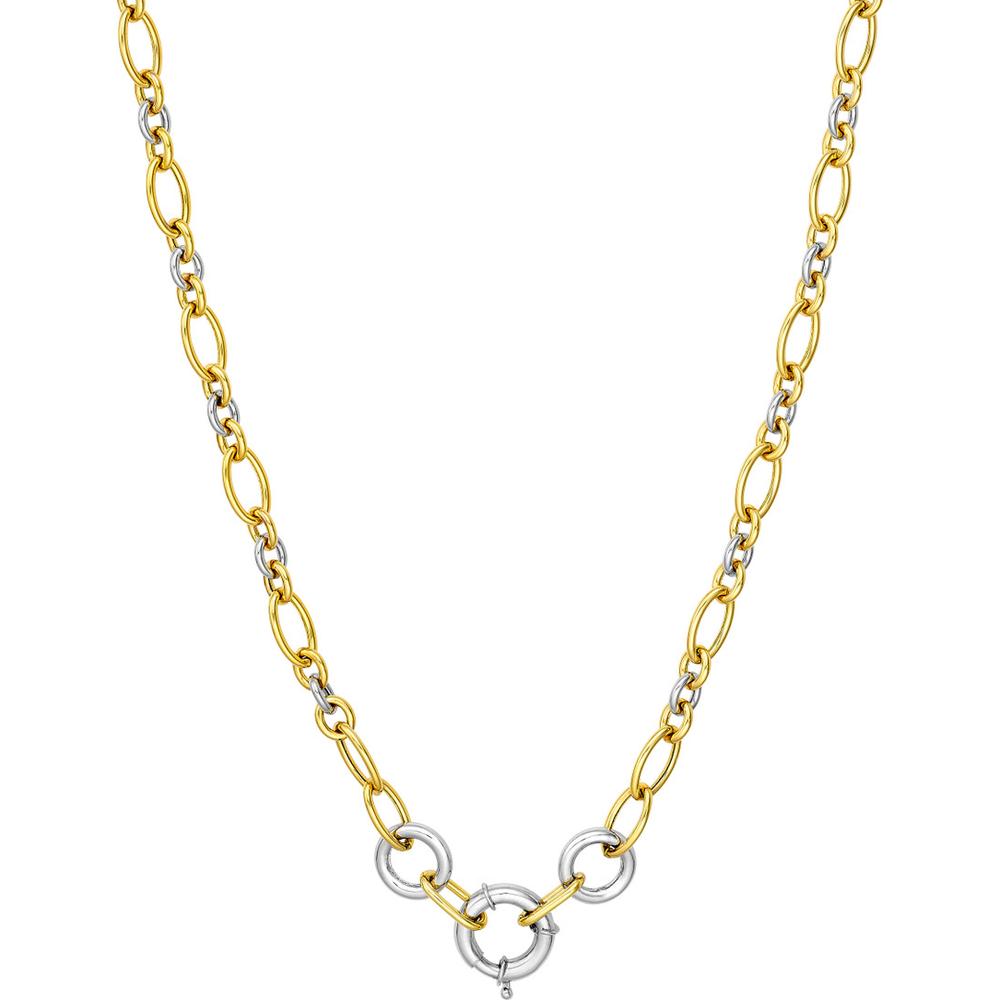 Olas d'Oro - 14K Yellow and White Gold Two-Tone Oval Link Necklace with Fancy Spring Ring Closure - 10.10g