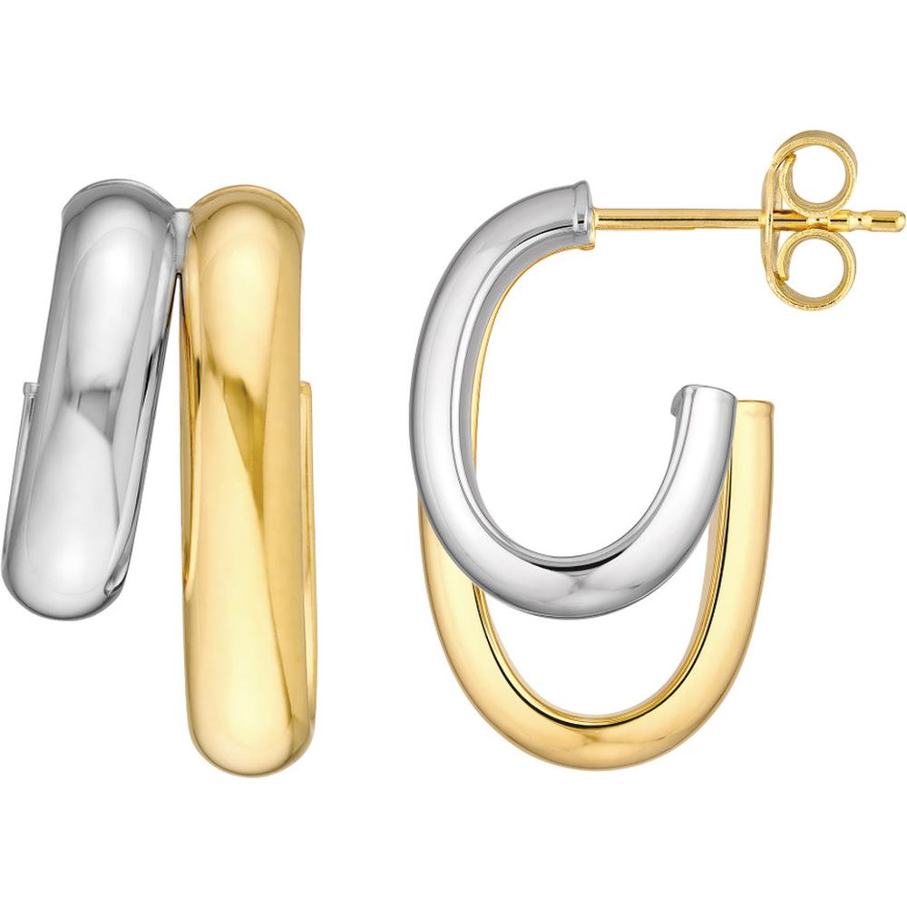 Olas d'Oro - 14K Yellow and White Gold Two-Tone Side by Side Open Hoop Earrings - 2.15g Total Weight