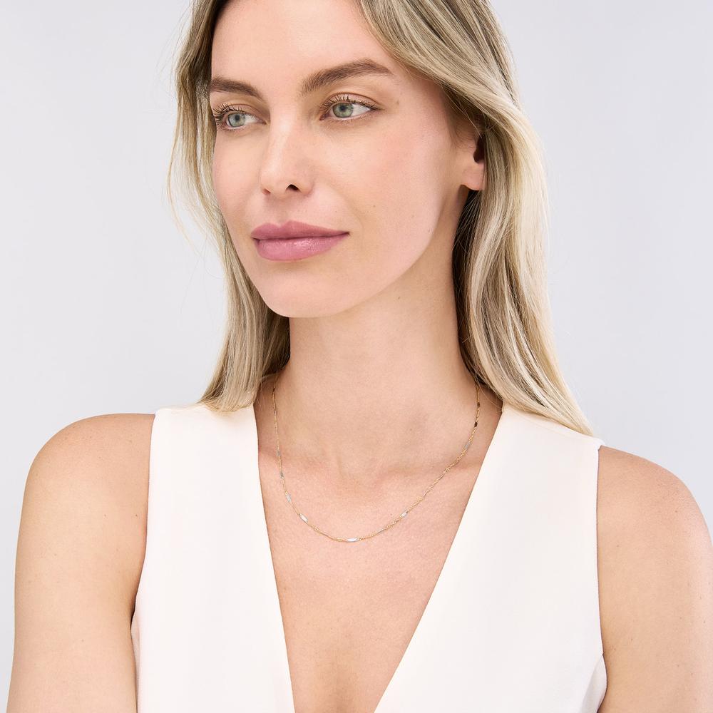 Olas d'Oro - 14K Yellow and White Gold Two-Tone Singapore Chain Choker Necklace - 10" Length