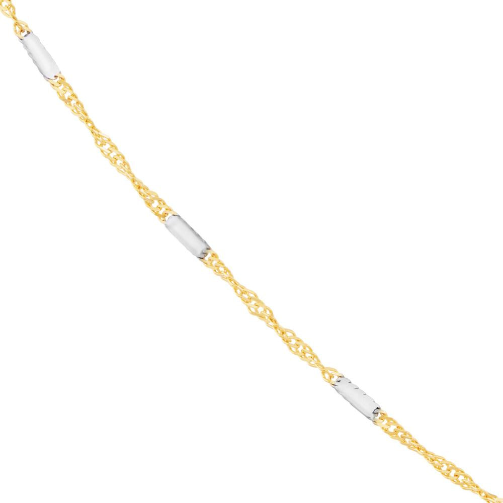 Olas d'Oro - 14K Yellow and White Gold Two-Tone Singapore Chain Choker Necklace - 10" Length