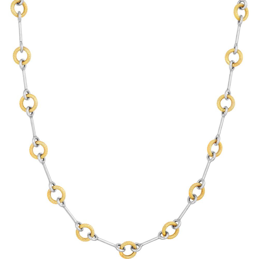 Olas d'Oro - 14K Yellow and White Gold Two-Tone Textured Link Necklace - 13.71g