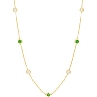 Olas d'Oro - 14K Yellow Gold 0.44 Carat Diamond & Tsavorite Station Necklace with Bezel Setting