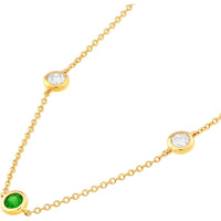 Olas d'Oro - 14K Yellow Gold 0.44 Carat Diamond & Tsavorite Station Necklace with Bezel Setting