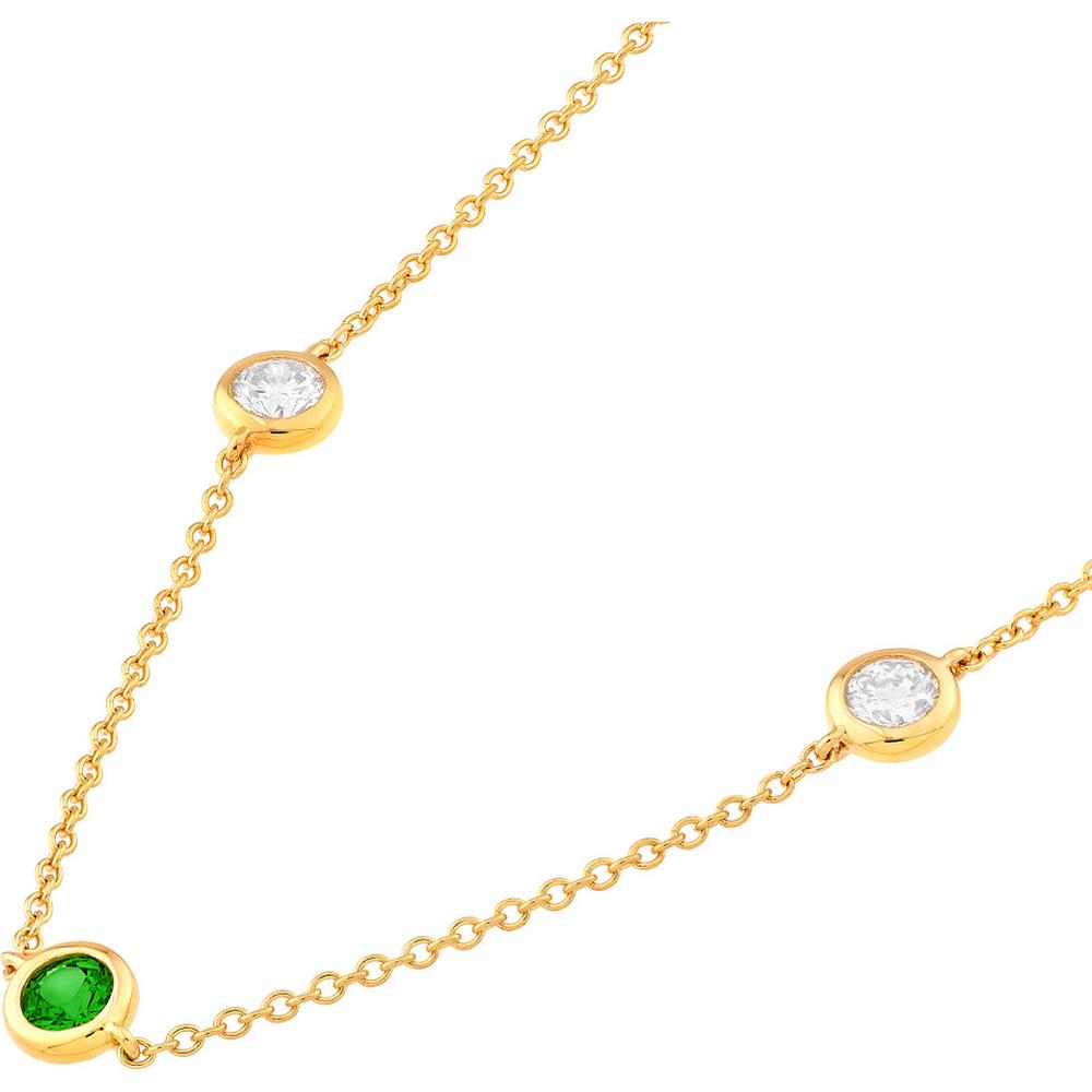 Olas d'Oro - 14K Yellow Gold 0.44 Carat Diamond & Tsavorite Station Necklace with Bezel Setting