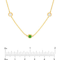 Olas d'Oro - 14K Yellow Gold 0.44 Carat Diamond & Tsavorite Station Necklace with Bezel Setting