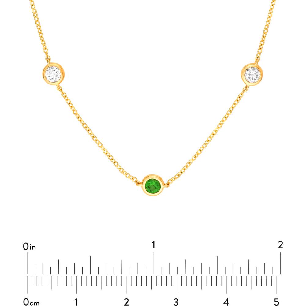 Olas d'Oro - 14K Yellow Gold 0.44 Carat Diamond & Tsavorite Station Necklace with Bezel Setting