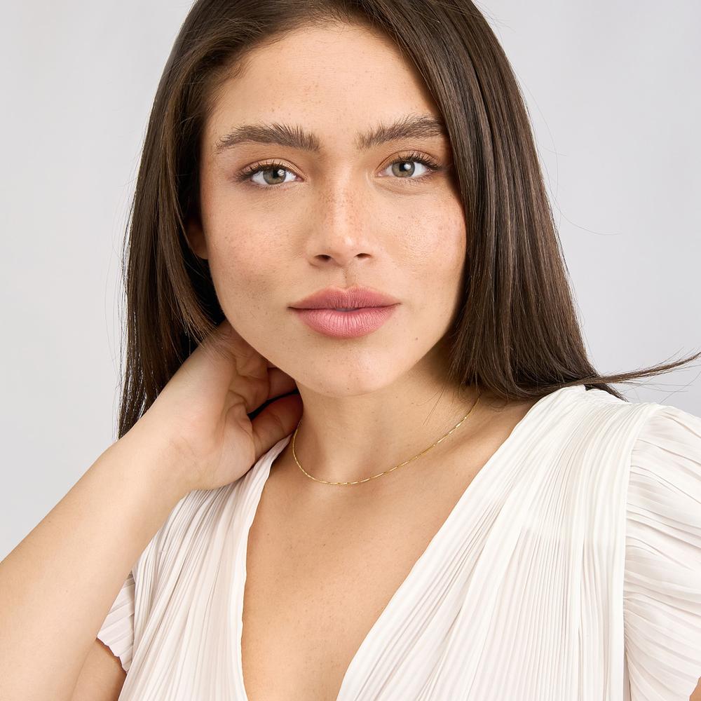 Olas d'Oro - 14K Yellow Gold 0.66mm Adjustable Solid Box Chain Necklace with Spring Ring Clasp - 15 Inch Length