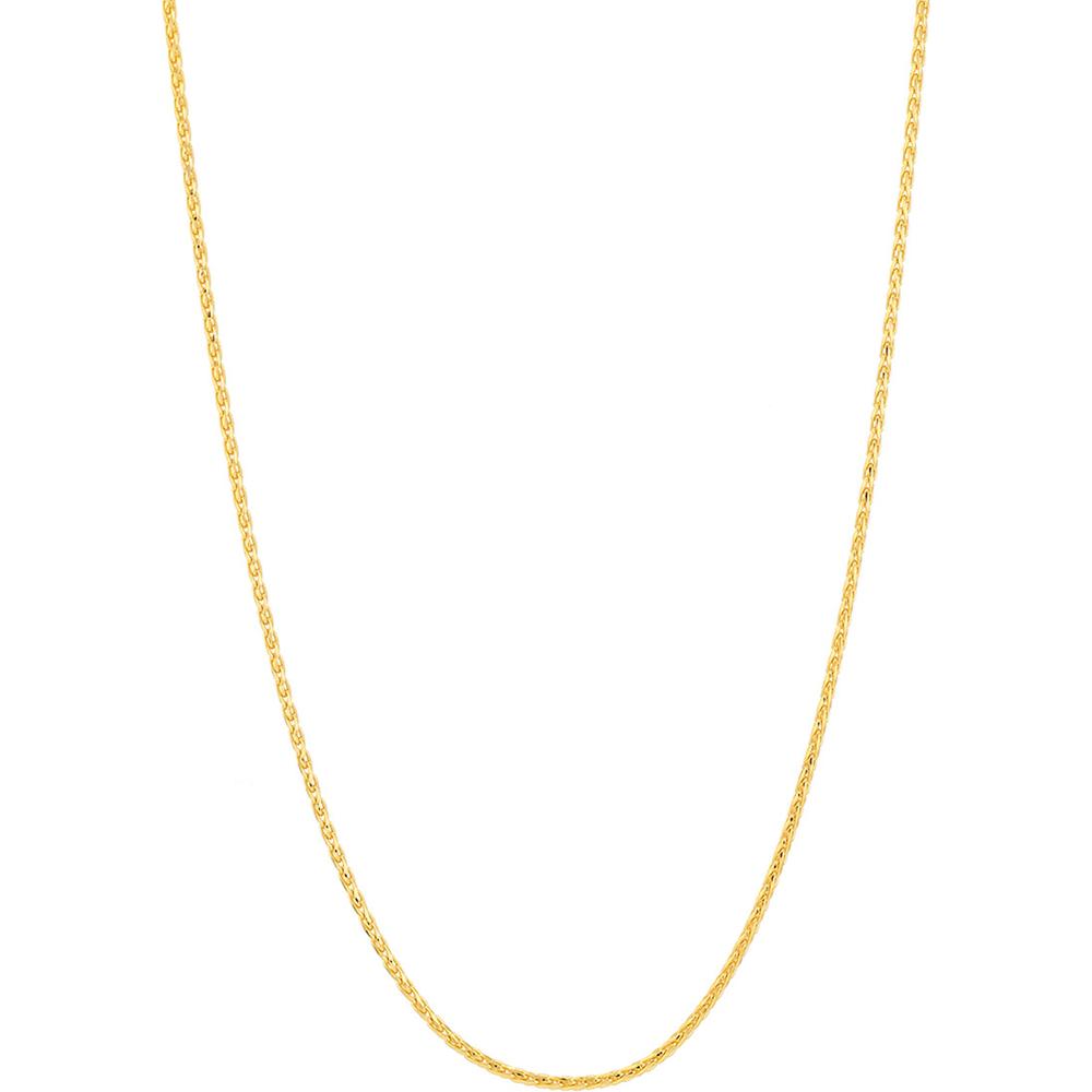 Olas d'Oro - 14K Yellow Gold 0.85mm Diamond-Cut Round Wheat Chain Necklace with Lobster Lock - 18 inches