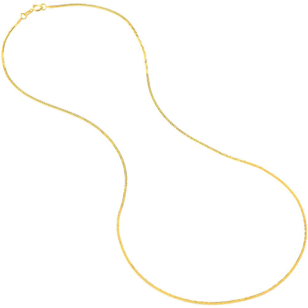 Olas d'Oro - 14K Yellow Gold 0.85mm Square Wheat Chain Necklace with Spring Ring Closure - 20 Inch Length
