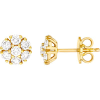 Olas d'Oro - 14K Yellow Gold 1.03 Carat Total Diamond Cluster Stud Earrings