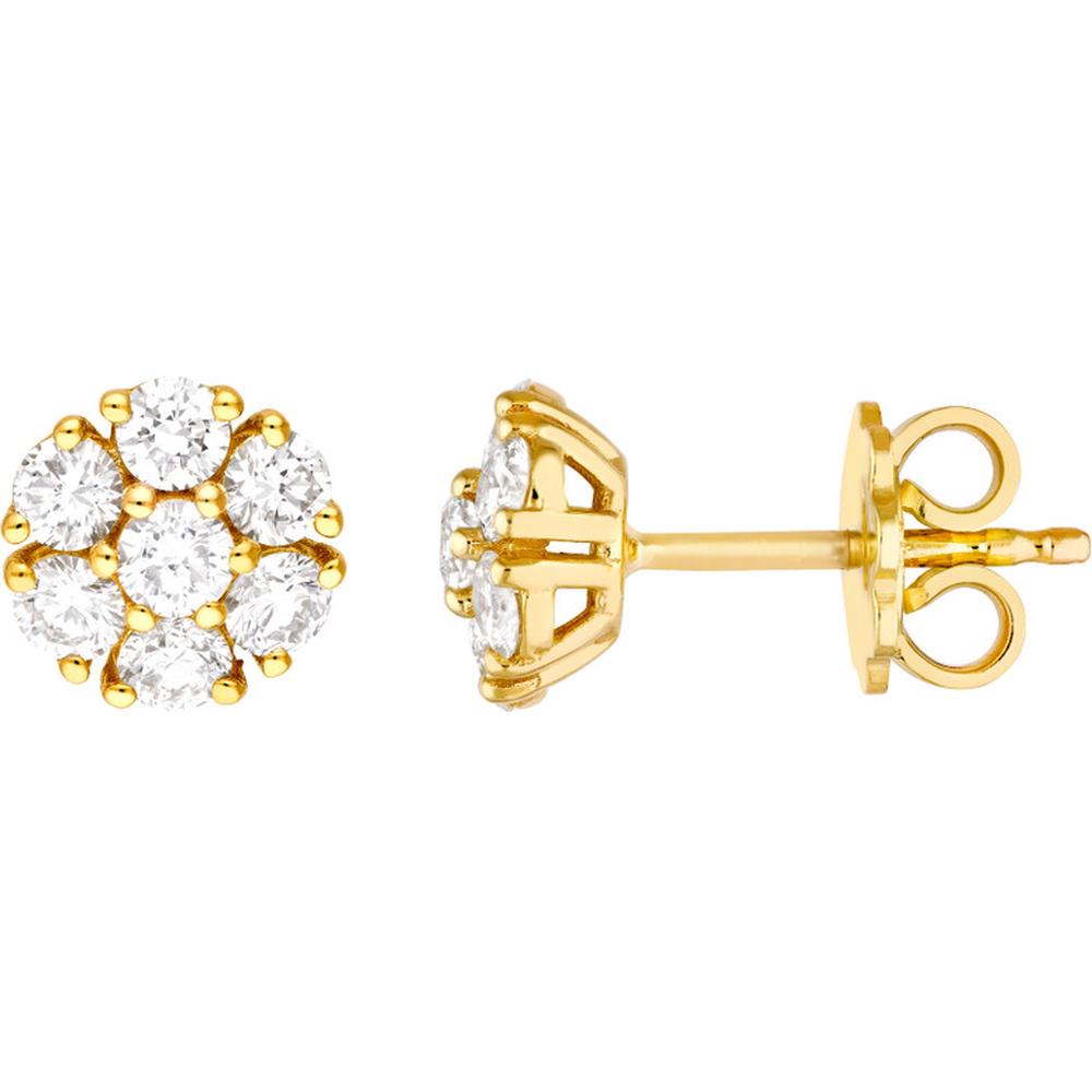 Olas d'Oro - 14K Yellow Gold 1.03 Carat Total Diamond Cluster Stud Earrings