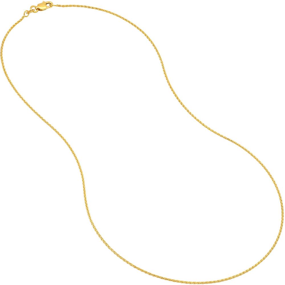 Olas d'Oro - 14K Yellow Gold 1.05mm Diamond-Cut Wheat Chain Necklace with Lobster Lock - 16" Length