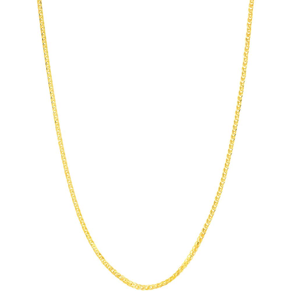 Olas d'Oro - 14K Yellow Gold 1.25mm Diamond-Cut Square Wheat Chain Necklace with Lobster Lock - 20" Length