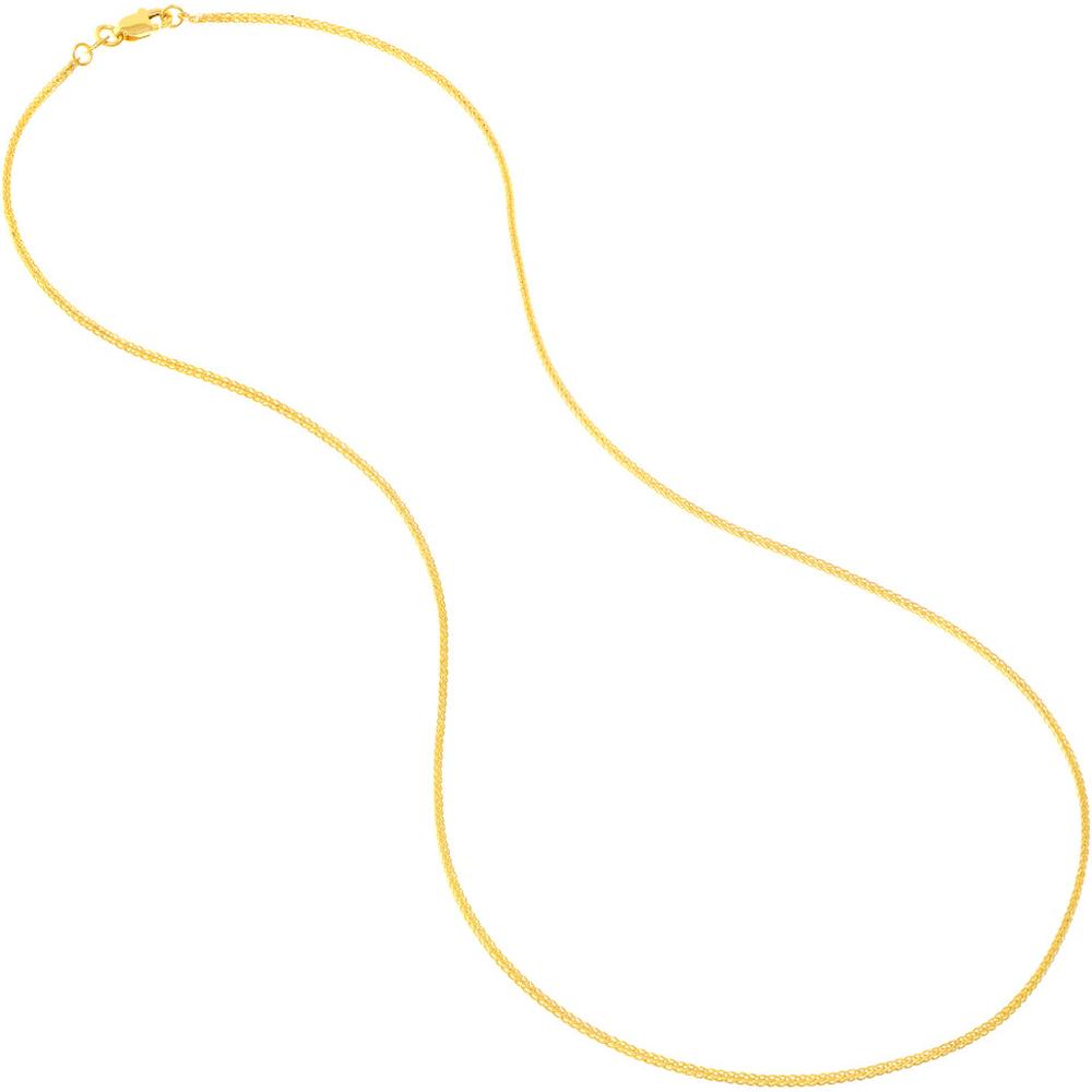 Olas d'Oro - 14K Yellow Gold 1.25mm Diamond-Cut Square Wheat Chain Necklace with Lobster Lock - 20" Length