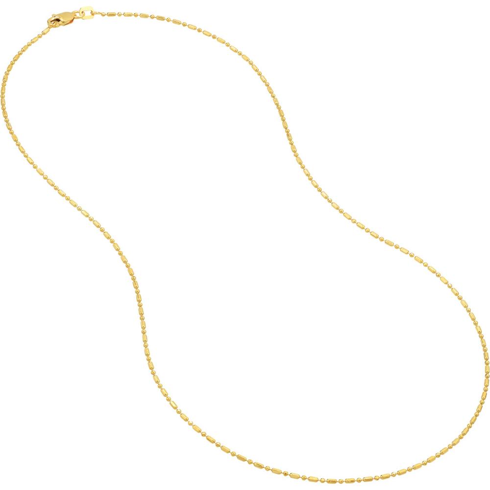 Olas d'Oro - 14K Yellow Gold 1.2mm Diamond-Cut Bead and Barrel Chain Necklace with Lobster Lock - 20"