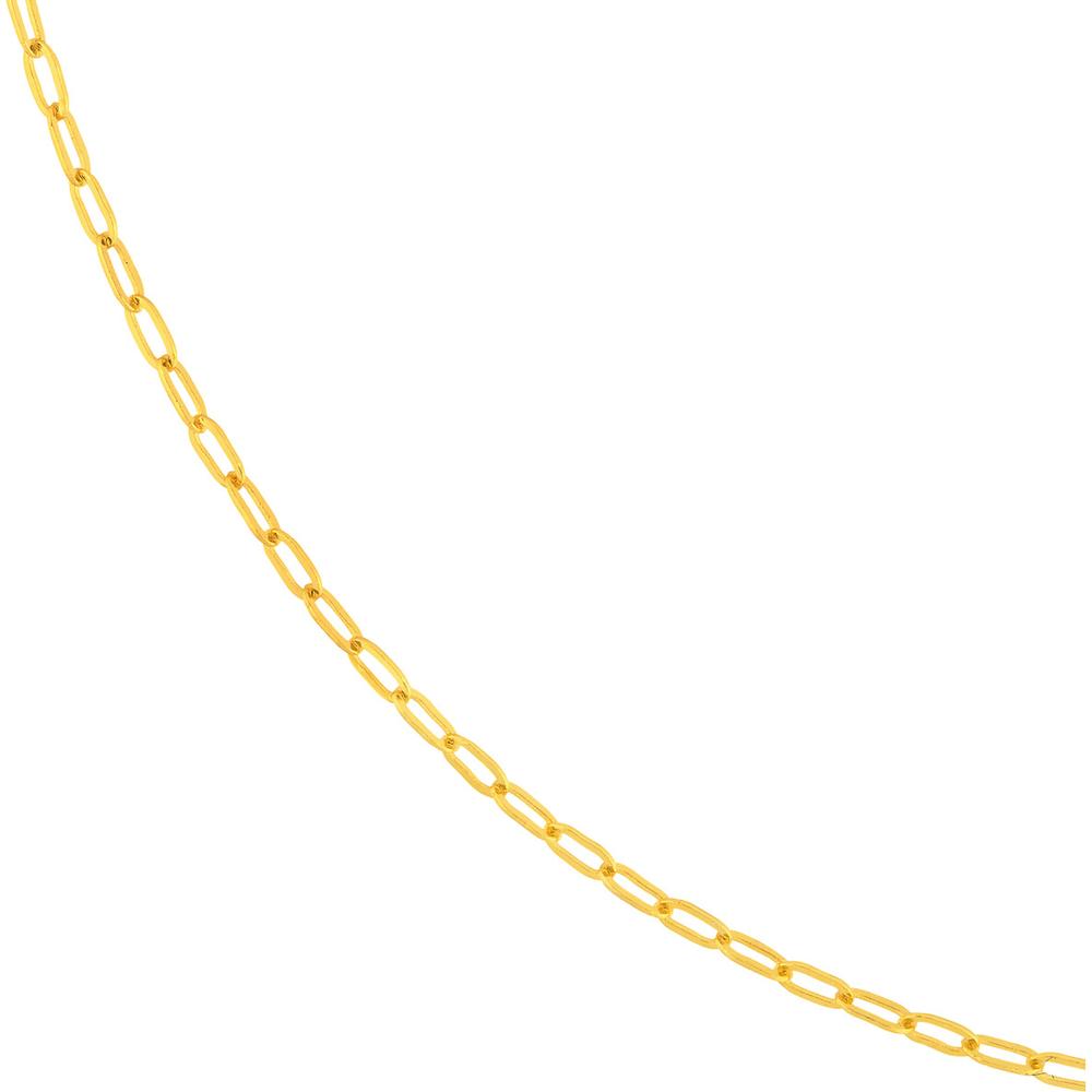 Olas d'Oro - 14K Yellow Gold 1.30mm Paper Clip Chain Necklace - 15" Adjustable Length