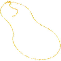 Olas d'Oro - 14K Yellow Gold 1.30mm Paper Clip Chain Necklace - 15" Adjustable Length
