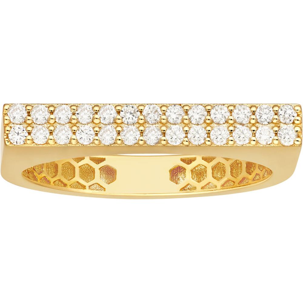 Olas d'Oro - 14K Yellow Gold 1/4 Carat Total Diamond Bar Ring - Size 7