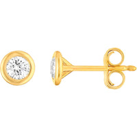 Olas d'Oro - 14K Yellow Gold 1/4 Total Carat Round Diamond Martini Bezel Stud Earrings