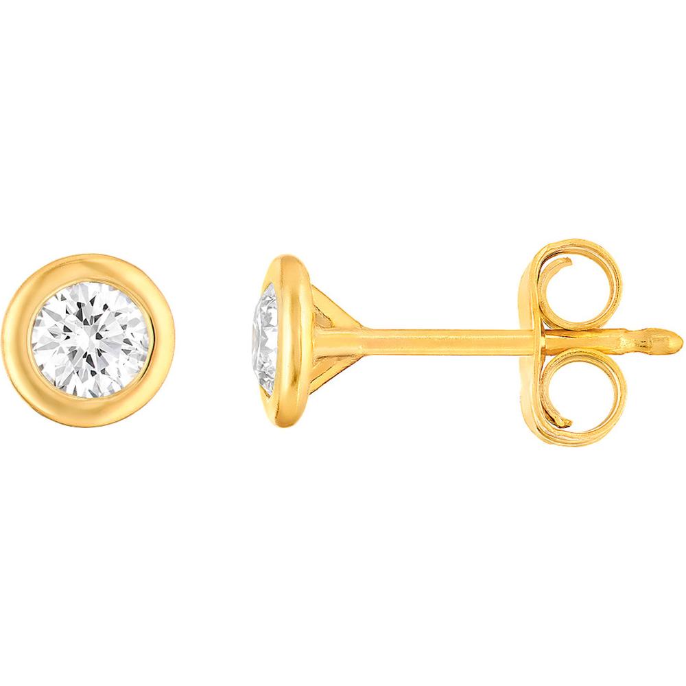 Olas d'Oro - 14K Yellow Gold 1/4 Total Carat Round Diamond Martini Bezel Stud Earrings